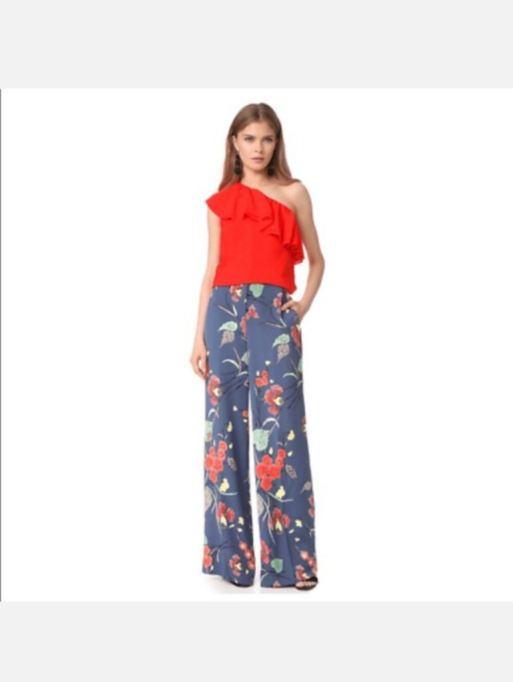 🌁 NWOT: REBECCA TAYLOR; 100% SILK ONE-SHOULDER GEORGETTE TOP, CORAL/RED, SZ:4.